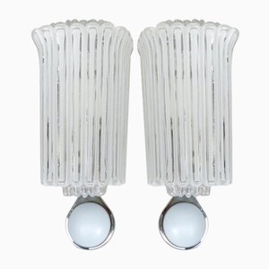 Wall Lights in Glass, Porcelain & Chrome-Plate from Limburg-Keuco, 1970s, Set of 2
