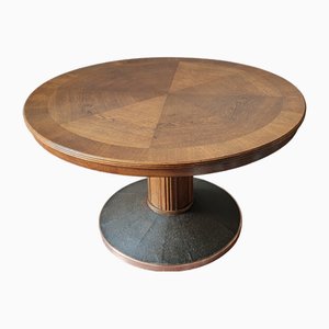 Art Déco Round Table in Leather, Italy, 1930s