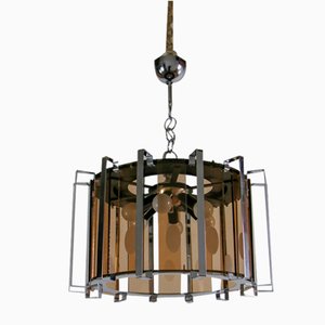 Mid-Century Six Lights Black and Chromed Chandelier attributed to Gino Vistosi, 1960s
