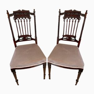 Antique Victorian Side Chairs in Carved Mahogany, 1890, Set of 2