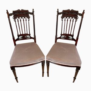 Chaises d'Appoint Victoriennes Antiques en Acajou Sculpté, 1890, Set de 2