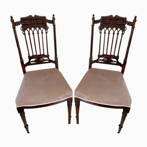 Set of Antique Victorian Side Chairs in Carved Mahogany, 1890