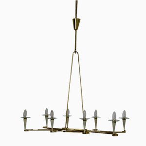 Mid-Century Italian Gold and Ivory Color Eight Lights Chandelier, 1950s