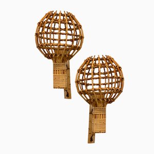 Lámparas de pared de mimbre y bambú, años 70. Juego de 2