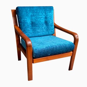 Vintage Chair in Teak and Blue Velvet, 1960s
