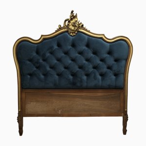 French Upholstered Headboard Deeply Buttoned in Teal Velvet