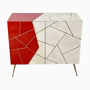 Two-Door Cabinet in Red Murano Glass and Natural Parchment