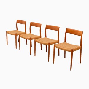 Model 77 Chairs in Teak and Papercord by Niels Møller, 1960, Set of 4