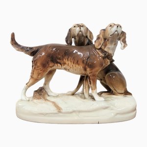 Estatuilla de cerámica esmaltada de perros de caza, años 70