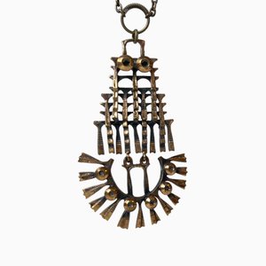 Vintage Finnish Brutalist Pendant Necklace in Bronze by Pentti Sarpaneva, 1960s, Set of 2