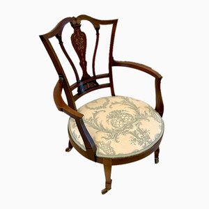 Fauteuil Victorien Antique en Acajou Marqueté, 1880