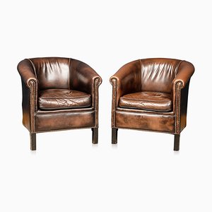 Fauteuils Club Vintage en Cuir, Pays-Bas, 1970, Set de 2