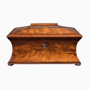 Antique English Drawing Room Tea Caddy in Flame, 1820