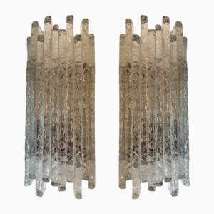 Apliques de hielo italianos de vidrio martillado de Poliarte, años 70. Juego de 2