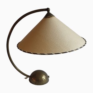 Vintage Swivel Table Lamp with Arched Brass Frame and Cream-Colored Shade, 1960s