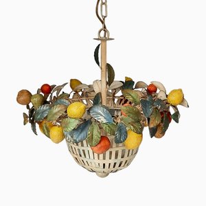 Italian Metal Fruit Basket Pendant Lamp attributed to Lucienne Monique, 1960s