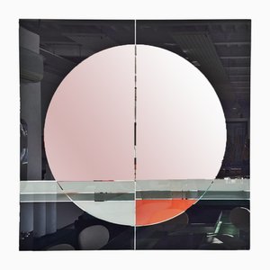 Specchio grande quadrato serigrafato multicolore di Eugenio Carmi per Morphos/Acerbis, anni '80