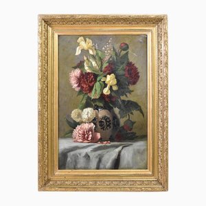 Peonies and Irises Still Life, 1881, Oil on Canvas, Framed