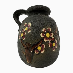 Jarrón Scheurich Mid-Century de cerámica con flor, años 70