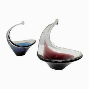 Bols Coquille Sculptural Vintage en Verre par Paul Kedelv Flygsfors, 1960s