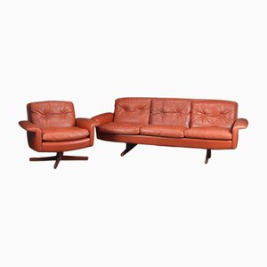 Dänisches Vintage Sofa Set aus Cognacfarbenem Leder von Skipper, 2er Set