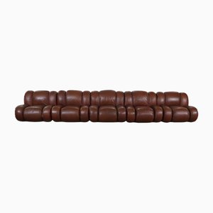 Italian Modular Sofa in Brown Leather and Chrome by Padova Velasquez, 1970s, Set of 5