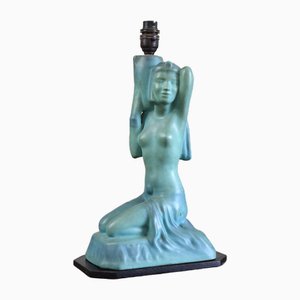 Lampe de Bureau Renouveau Egyptien en Céramique Craquelée en Turquoise