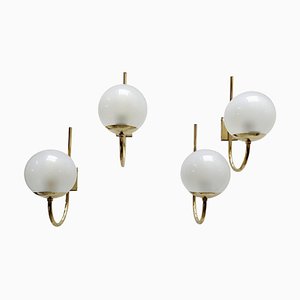 Brass and Glass Wall Lamps by Luigi Caccia Dominioni for Azucena, 1950s, Set of 4