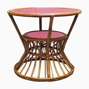 Mesa de centro de ratán, bambú y vidrio atribuida a Tito Agnoli, Italia, años 60