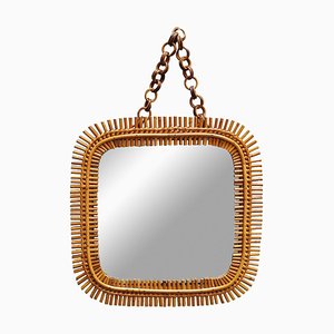 Rattan Square Wall Mirror by Olaf Von Bohr, Italy, 1960s