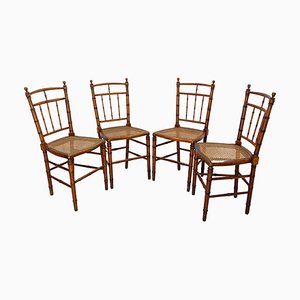 Vintage French Napoleon III Caned Beech Chairs, 1800s, Set of 4