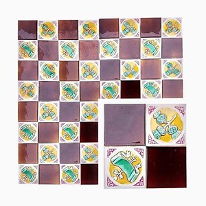 Art Deco Tiles attributed to S.A. Faienceries De Bouffioulx, 1930s, Set of 110
