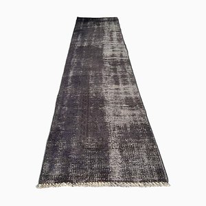 Turkish Wool Narrow Runner Rug in Over-Dyed Black, 1970s