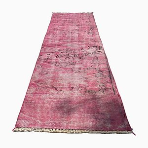 Turkish Wool Narrow Runner Rug in Over-Dyed Pink, 1970s