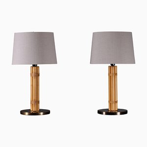 Lampes de Bureau en Laiton et Bambou de Hans-Agne Jakobsson, 1970s, Set de 2