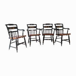 Stencilled Painted Black Maple Dining Chairs from by L. Hitchcock, Set of 2