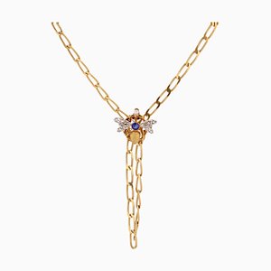 20th Century French 18 Karat Yellow Gold Long Necklace with Sapphire, Diamonds & Rubies, 1890s