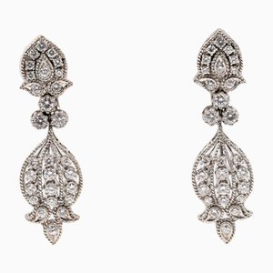 Aretes vintage de oro blanco de 8 k de 3 kt con diamantes, años 60. Juego de 2