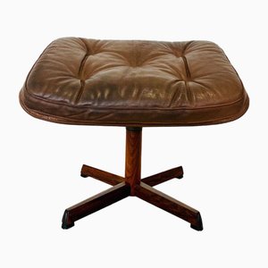 Vintage Danish Leather Footstool- Ottoman by Madsen & Schubell, 1960s