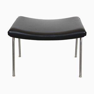 Wing Ottoman in Black Leather from Hans Wegner