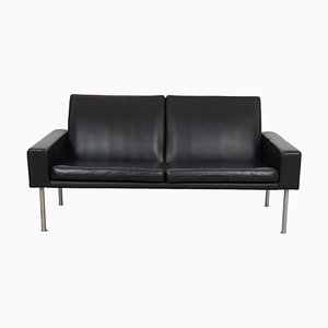 GE-34/2 2-Seat Sofa in Patinated Black Leather by Hans Wegner for Getama, 1980s