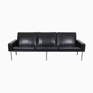 GE-34/3 3-Seat Sofa in Patinated Black Leatherby by Hans Wegner for Getama, 1980s