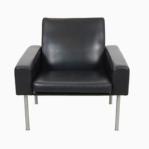 GE-34 Lounge Chair in Patinated Black Leather by Hans Wegner from Getama