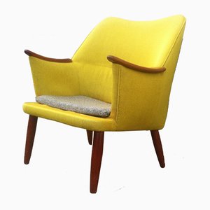 Danish Mid-Century Modern Easy Chair in Yellow Wool with Teak Accents, 1950s