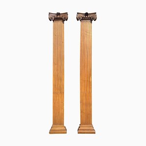 Tall Carved Walnut Ionic Pilaster-Columns, 1950s, Set of 2