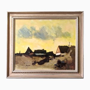 Yellow Skies, 1950s, Huile sur Panneau, Encadré