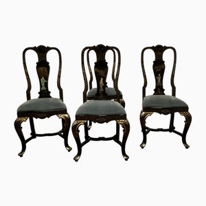 Painted and Lacquered Chinoiserie Dining Chairs, 1950s, Set of 4