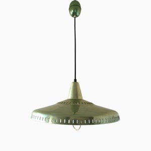 Lampada da soffitto vintage in metallo verde, anni '50