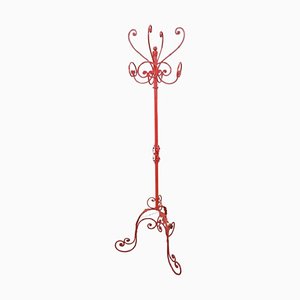 Red Lacquered Iron Clothes Rack, Early 20th Century