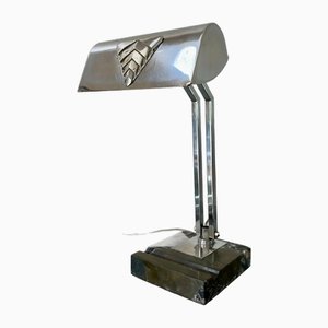 Art Deco Articulated Marble and Chromed Brass Table Lamp, 1930s